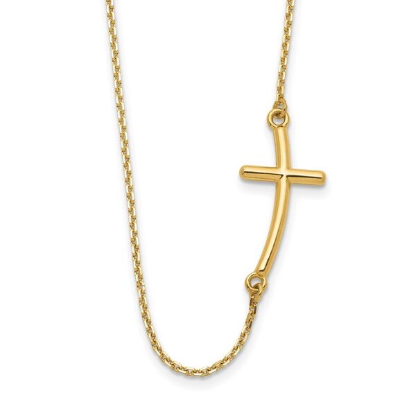 Kazi Luxury 14k Yellow Gold Large Sideways Curved Cross Necklace